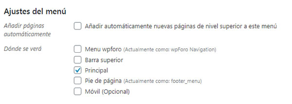 Ubicaciones del menú de wordpress